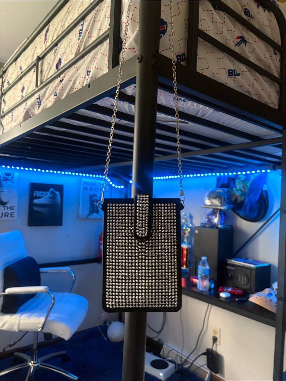 Rhinestone Crossbody Phone Bag - Black